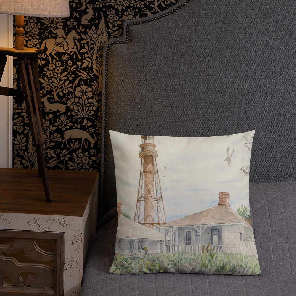 Sanibel Lighthouse Three Gulls Premium Pillow