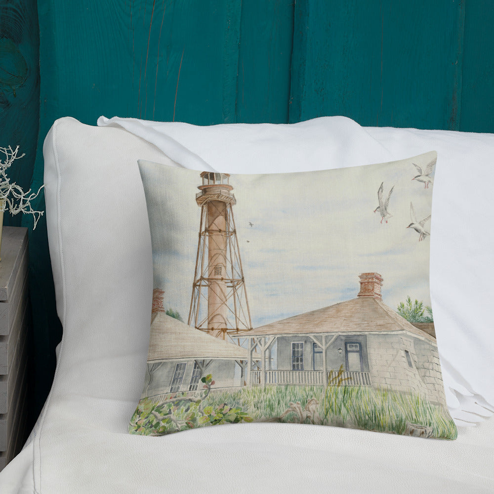 Sanibel Lighthouse Three Gulls Premium Pillow