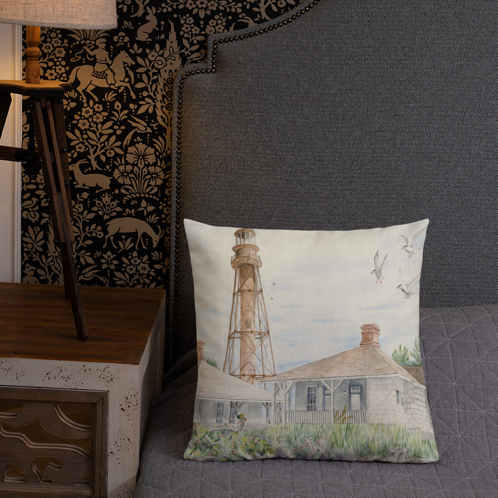 Sanibel Lighthouse Three Gulls Premium Pillow