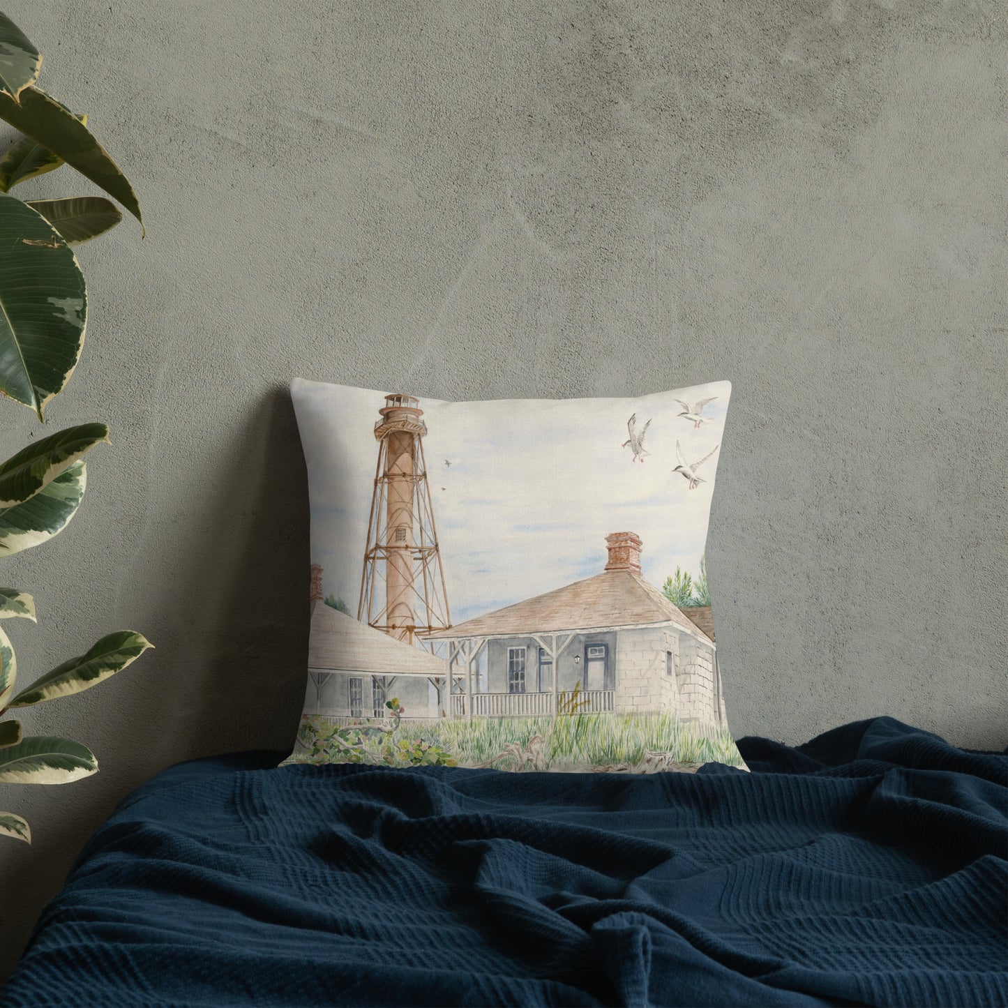 Sanibel Lighthouse Three Gulls Premium Pillow