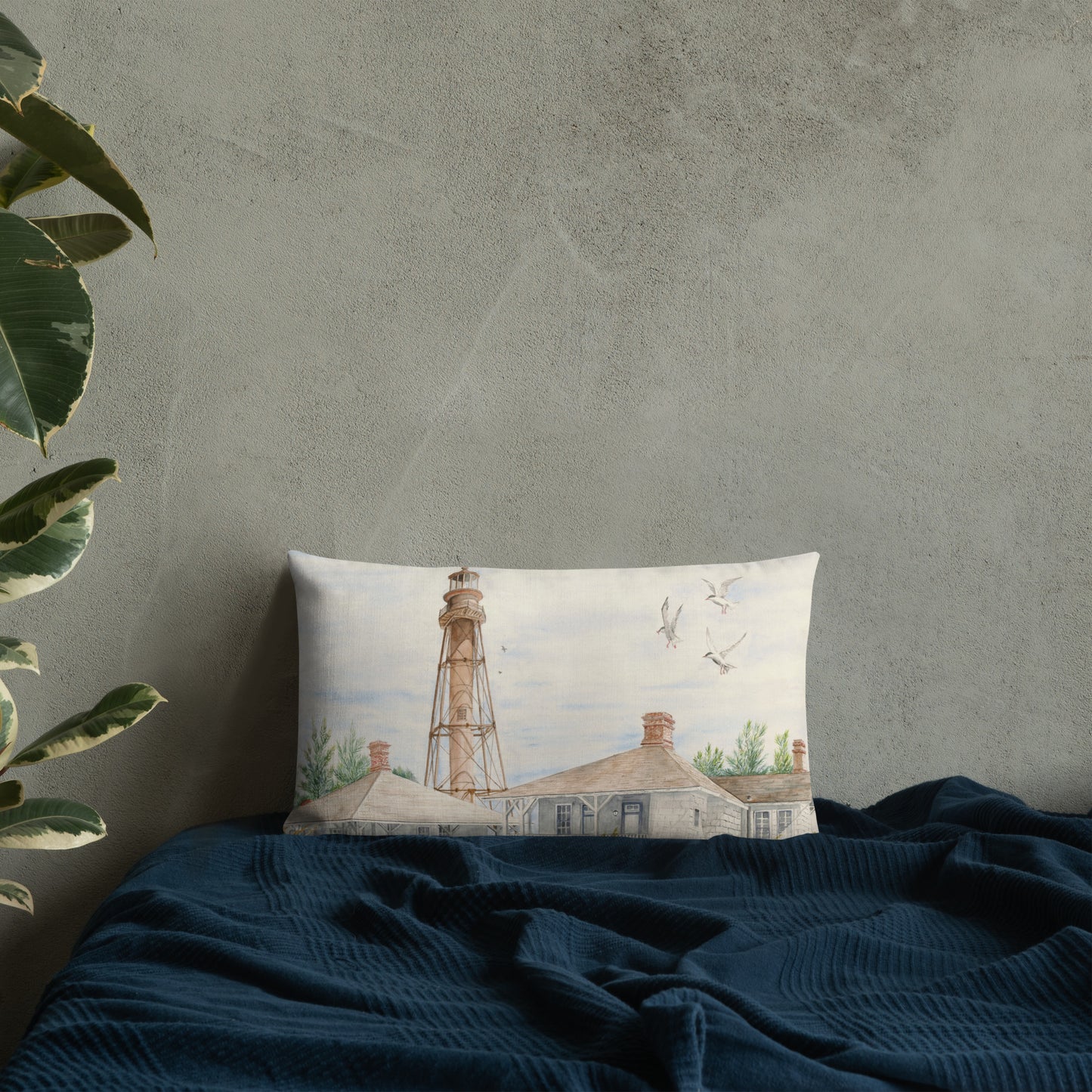 Sanibel Lighthouse Three Gulls Premium Pillow
