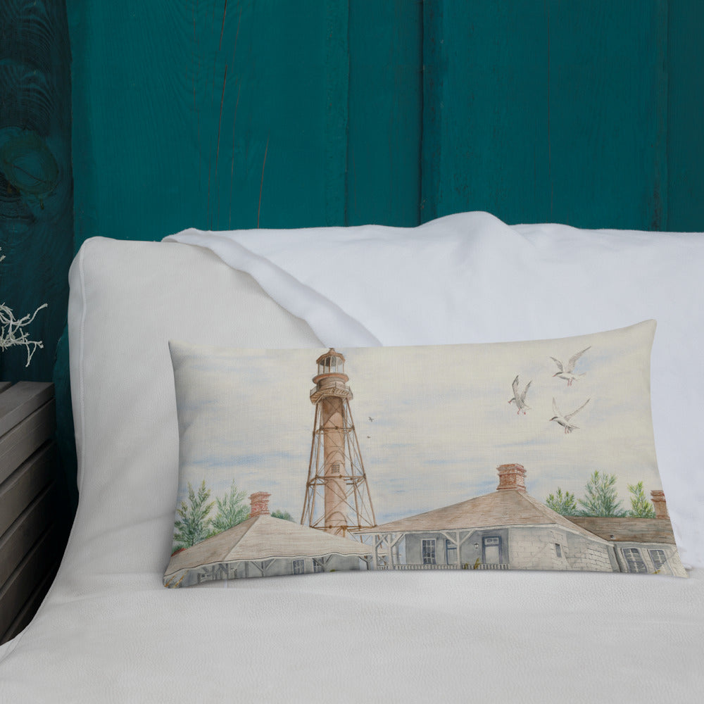 Sanibel Lighthouse Three Gulls Premium Pillow