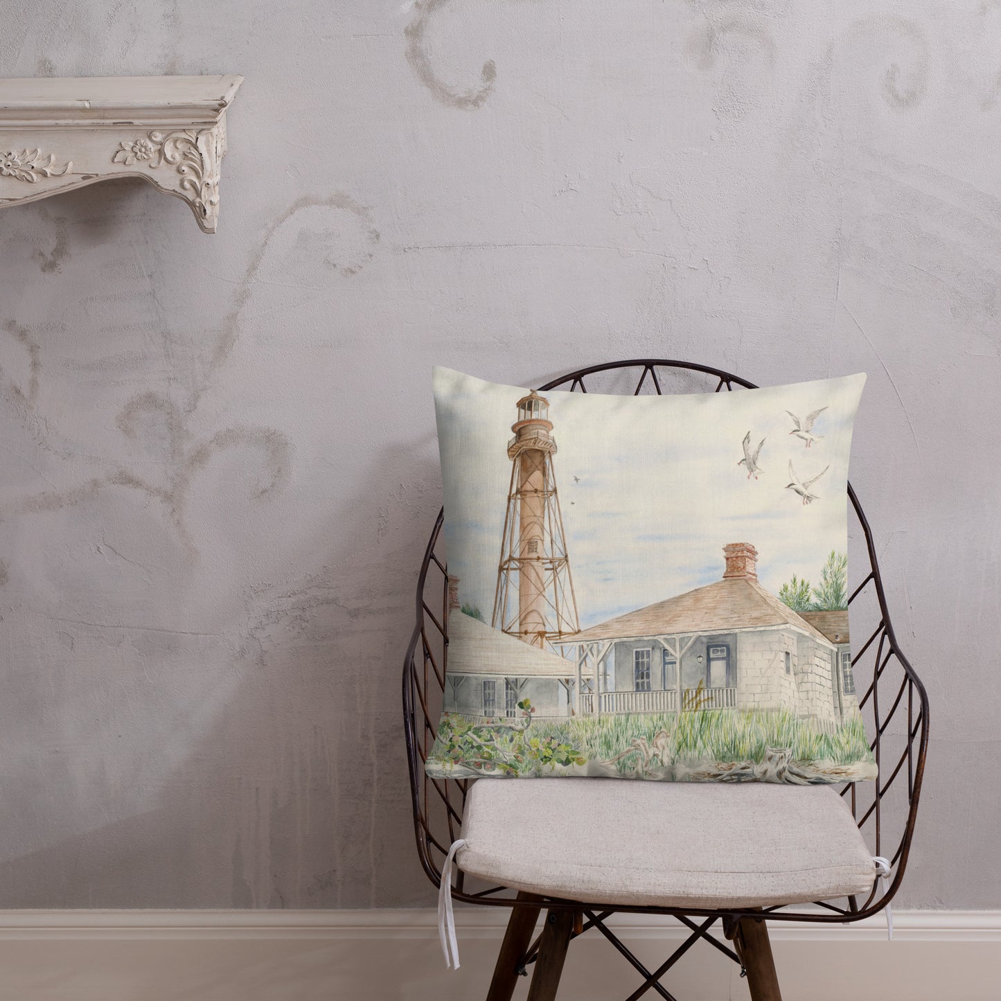 Sanibel Lighthouse Three Gulls Premium Pillow