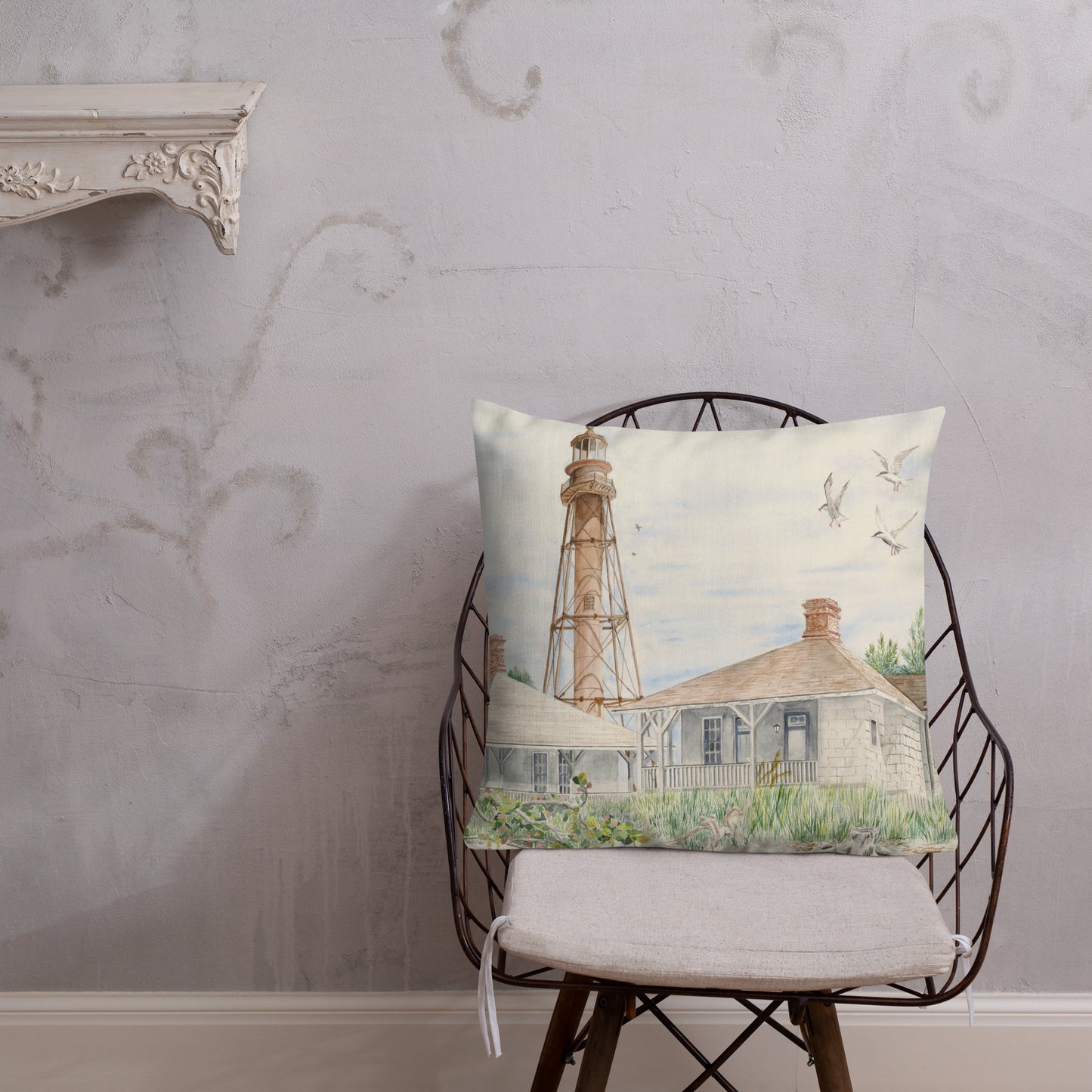 Sanibel Lighthouse Three Gulls Premium Pillow