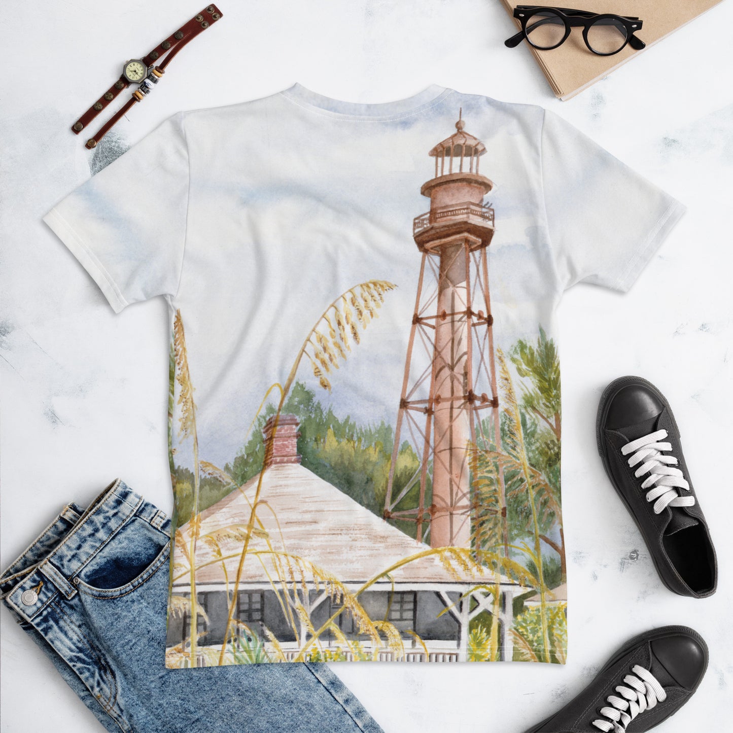 Sanibel Lighthouse Sea Oats Watercolor Women's Shirt