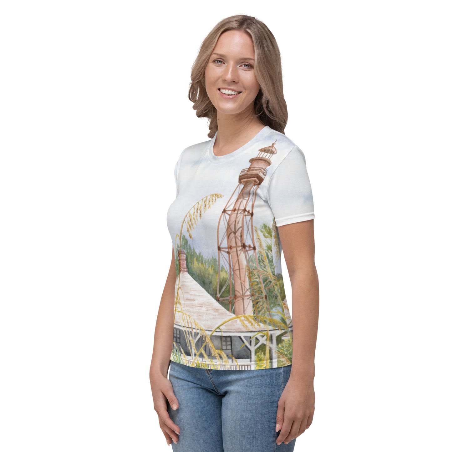 Sanibel Lighthouse Sea Oats Watercolor Women's Shirt