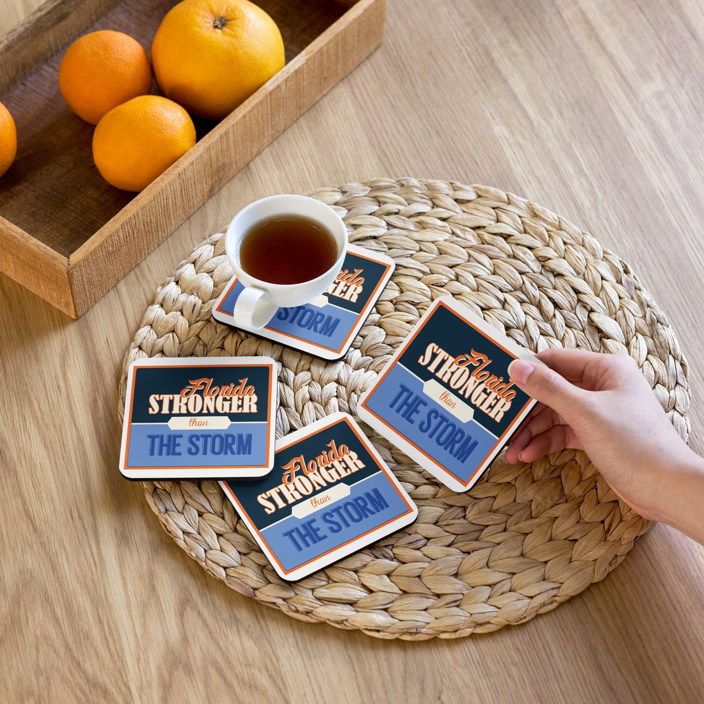 Florida Stronger Than The Storm Retro Cork-Back Coaster