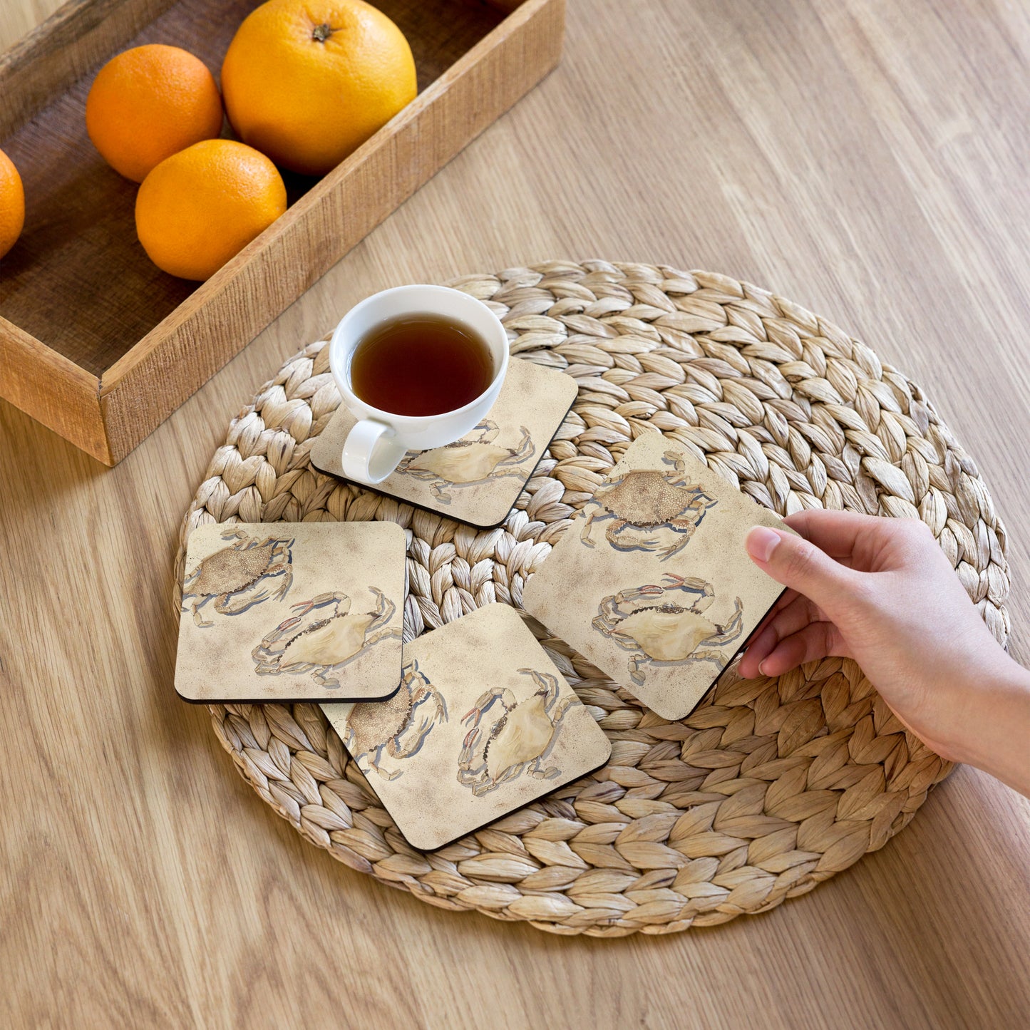 Sanibel Crabs Watercolor Cork-Back Coaster