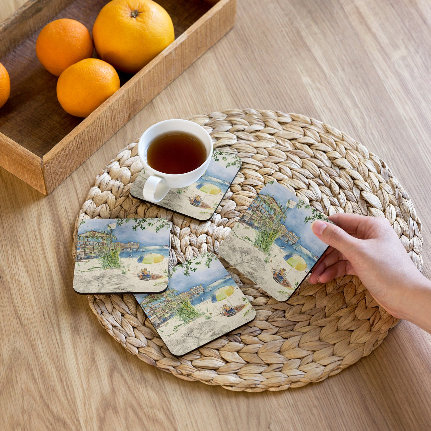 Sanibel Fishing Pier Cork-Back Coaster
