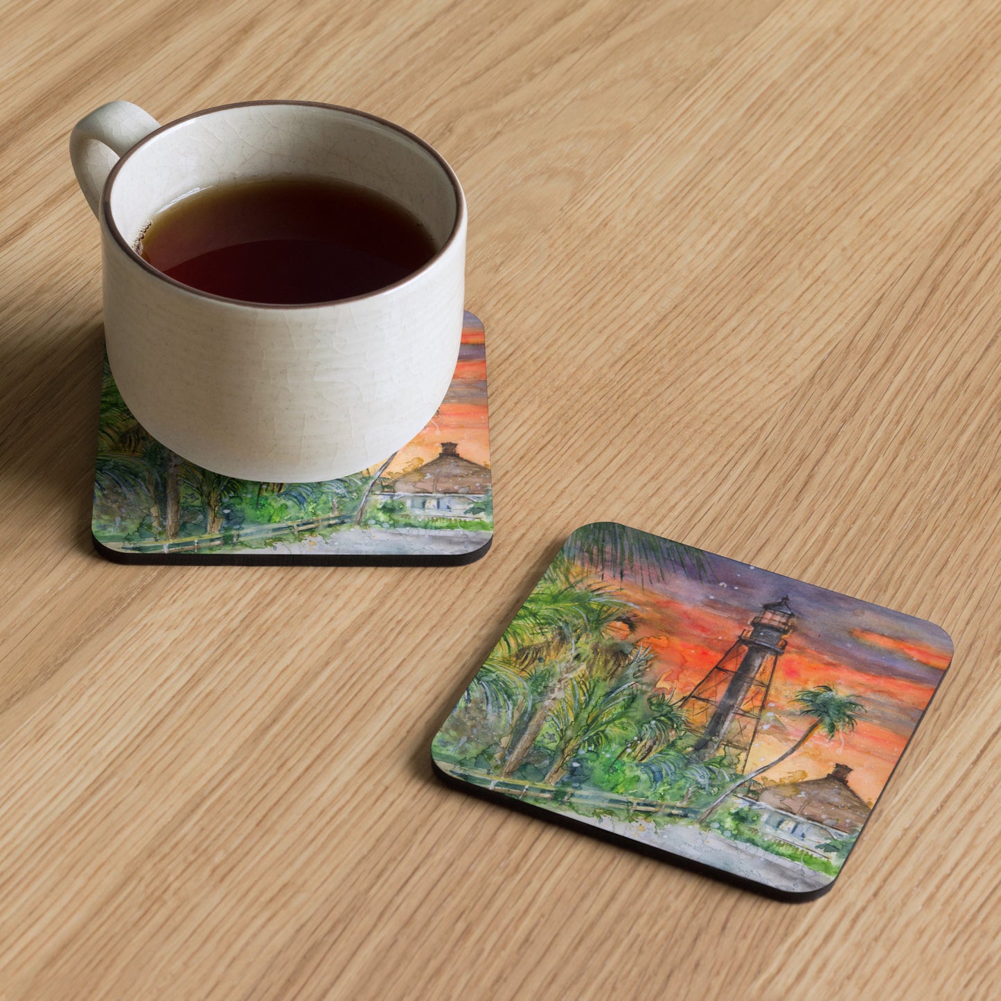 Sanibel Scott Kish Watercolor Lighthouse Cork-Back Coaster