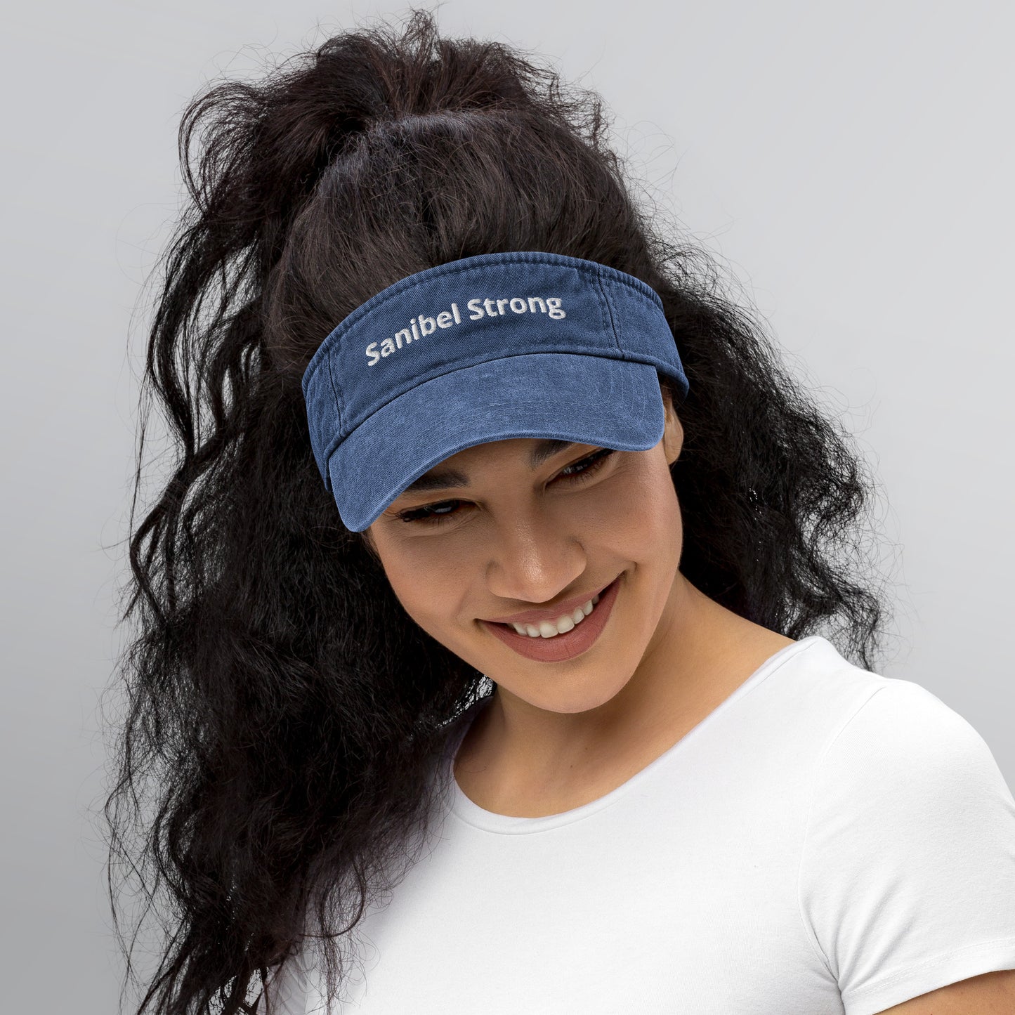 Sanibel Strong - Denim Visor - White Embroidery