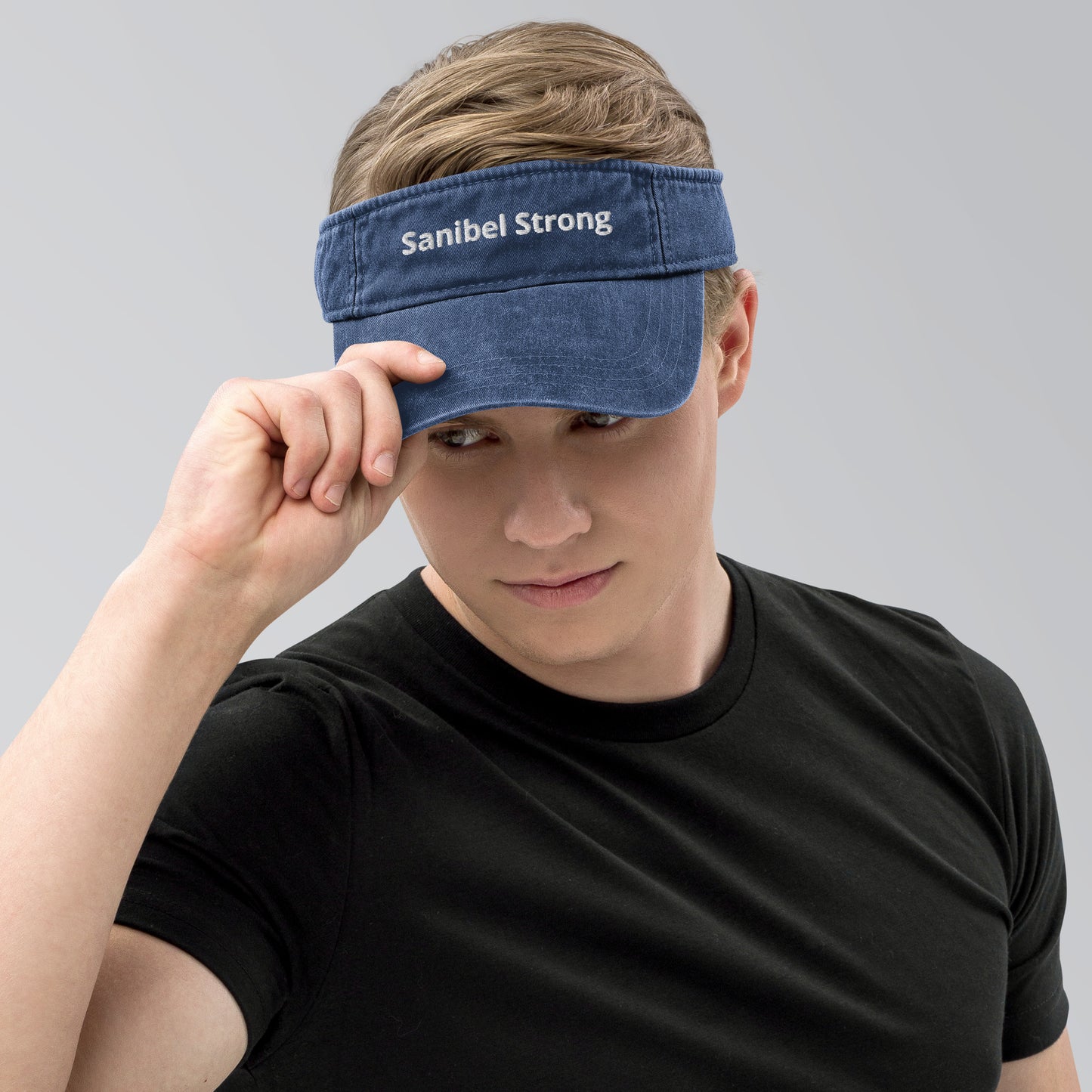 Sanibel Strong - Denim Visor - White Embroidery