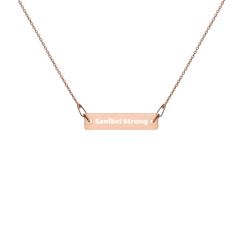 Sanibel Strong Engraved Silver Bar Chain Necklace