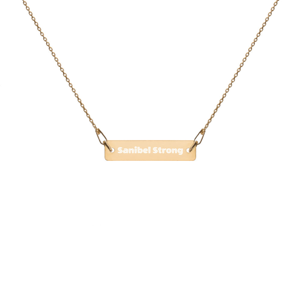 Sanibel Strong Engraved Silver Bar Chain Necklace