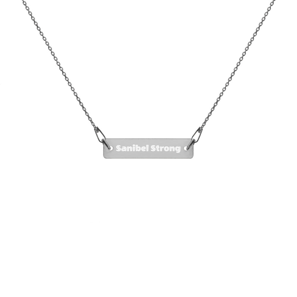 Sanibel Strong Engraved Silver Bar Chain Necklace