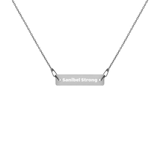Sanibel Strong Engraved Silver Bar Chain Necklace