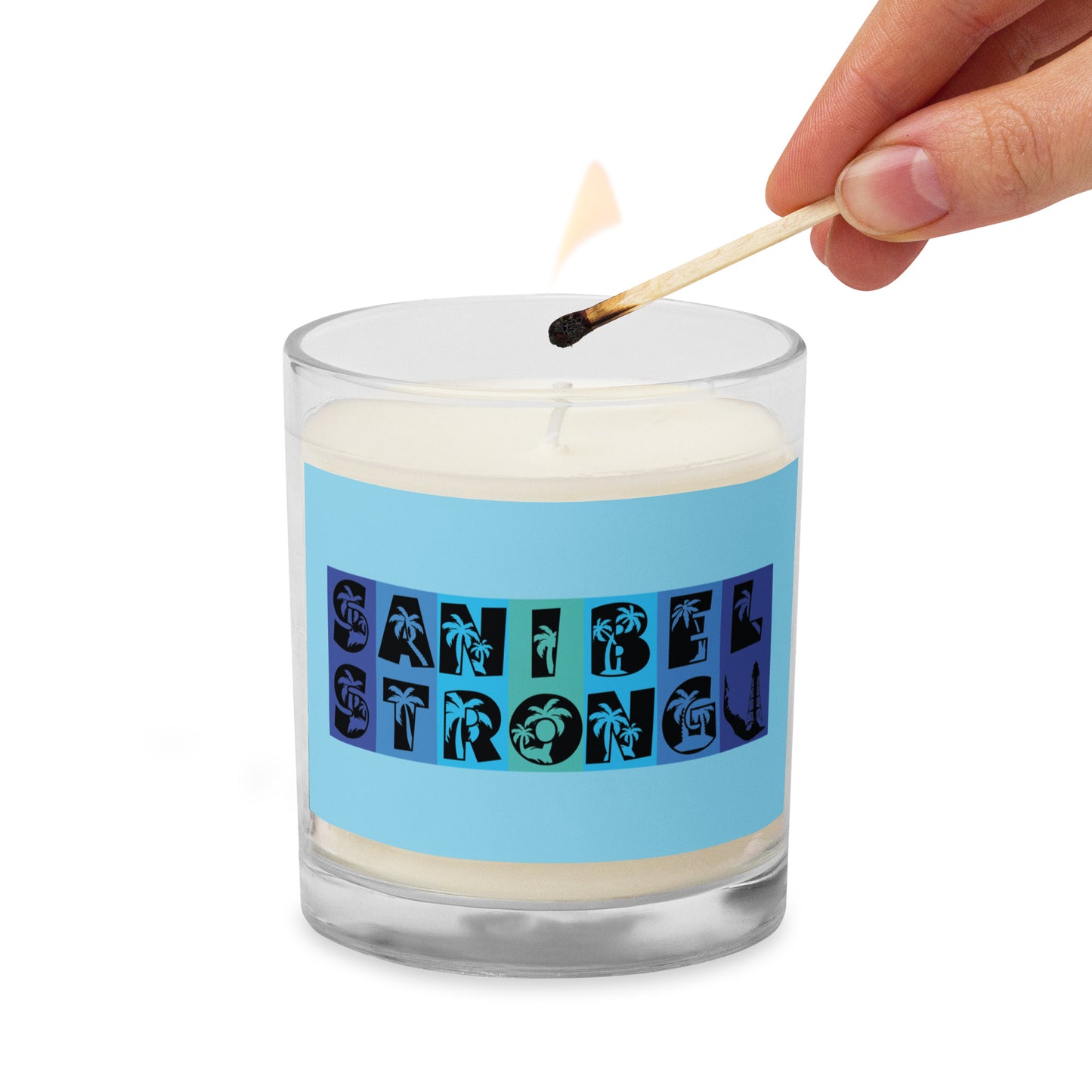 Sanibel Strong Candle - Palm Tree Lettering