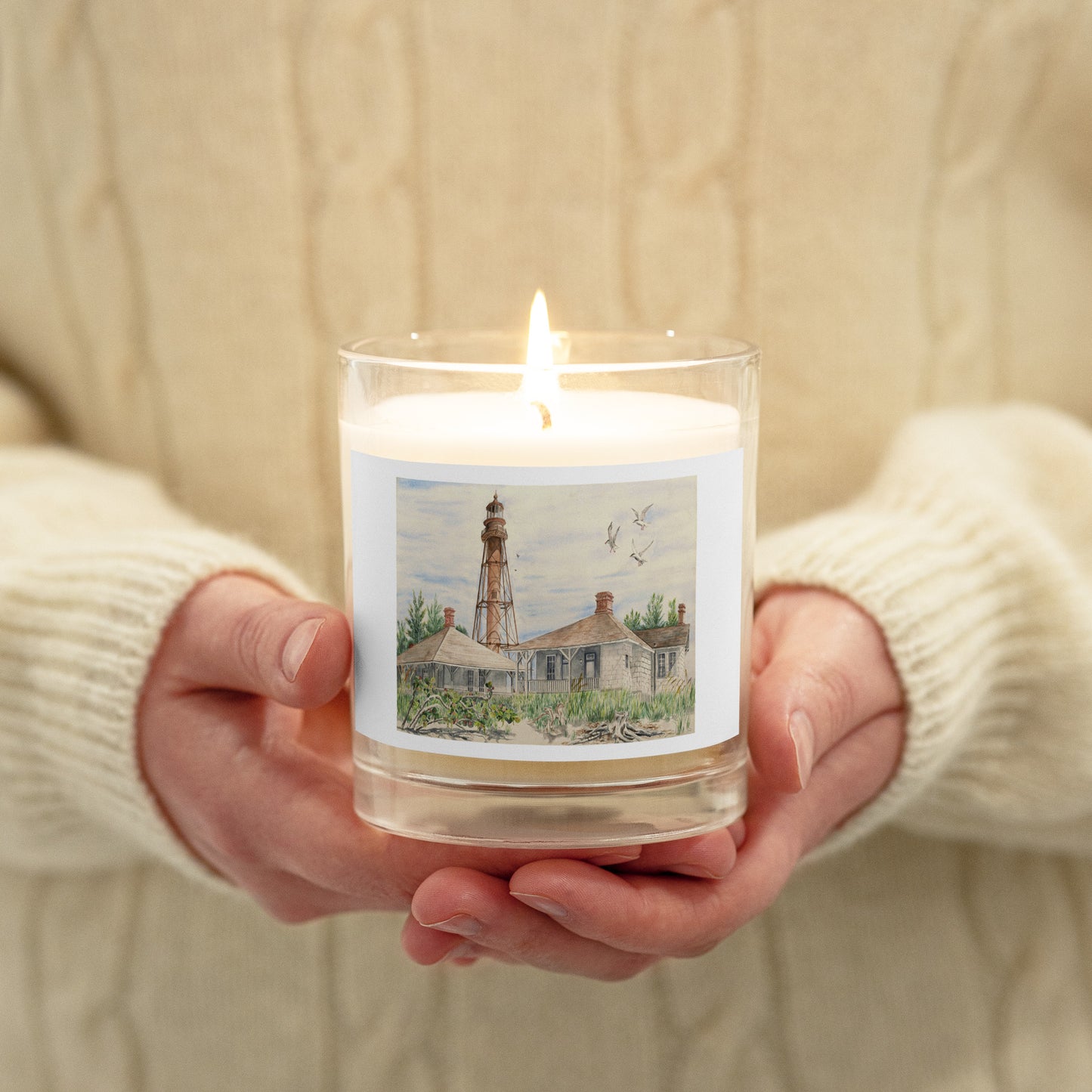 Watercolor Lighthouse Candle