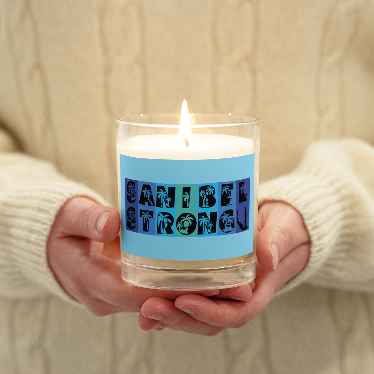 Sanibel Strong Candle - Palm Tree Lettering