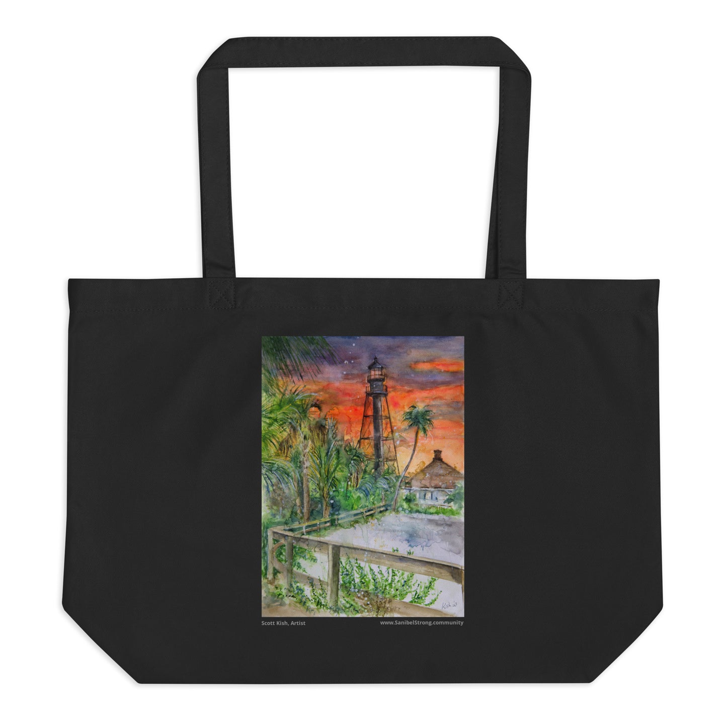 Sanibel Lighthouse Scott Kish Watercolor Large Organic Tote Bag