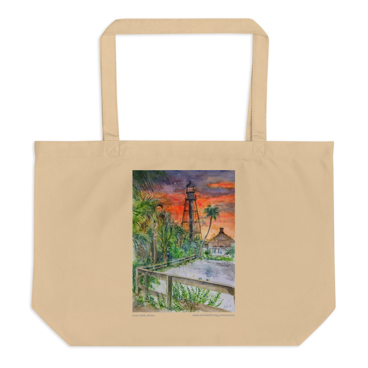 Sanibel Lighthouse Scott Kish Watercolor Large Organic Tote Bag
