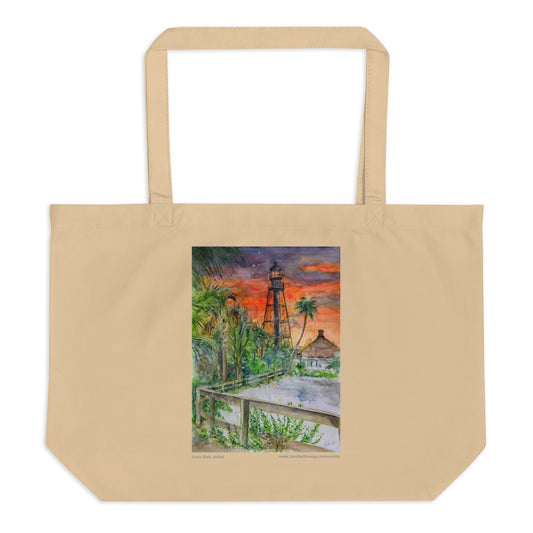 Sanibel Lighthouse Scott Kish Watercolor Large Organic Tote Bag