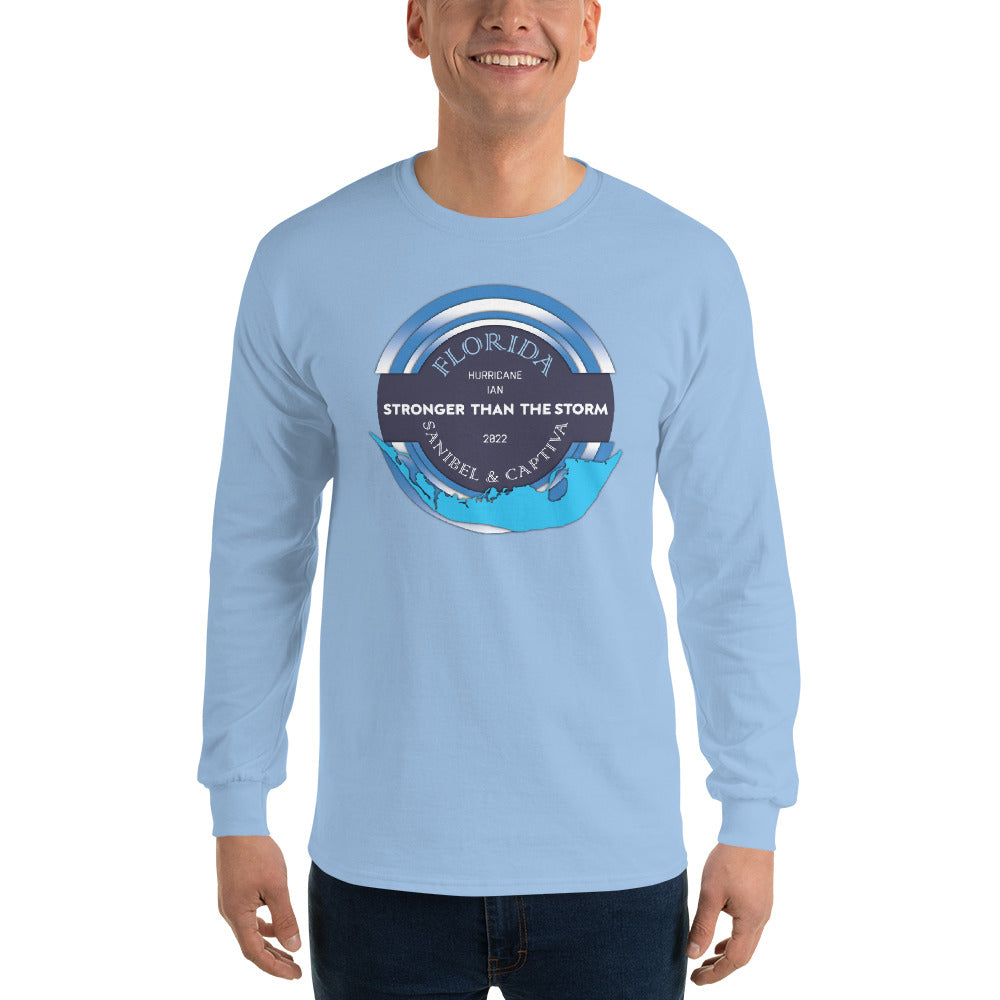 Sanibel Captiva Stronger Than The Storm Men’s Long Sleeve Shirt - Blue Design