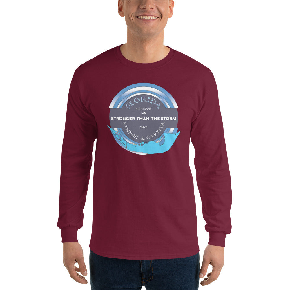 Sanibel Captiva Stronger Than The Storm Men’s Long Sleeve Shirt - Blue Design