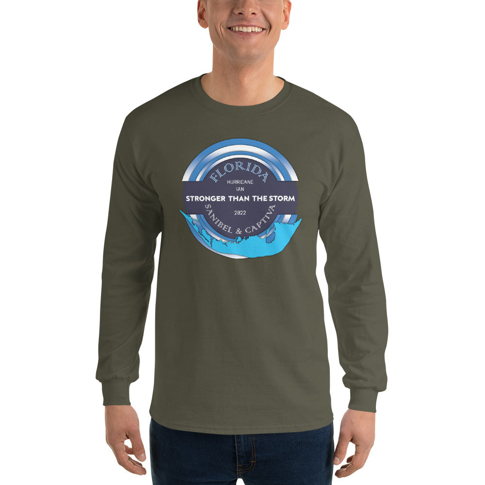 Sanibel Captiva Stronger Than The Storm Men’s Long Sleeve Shirt - Blue Design