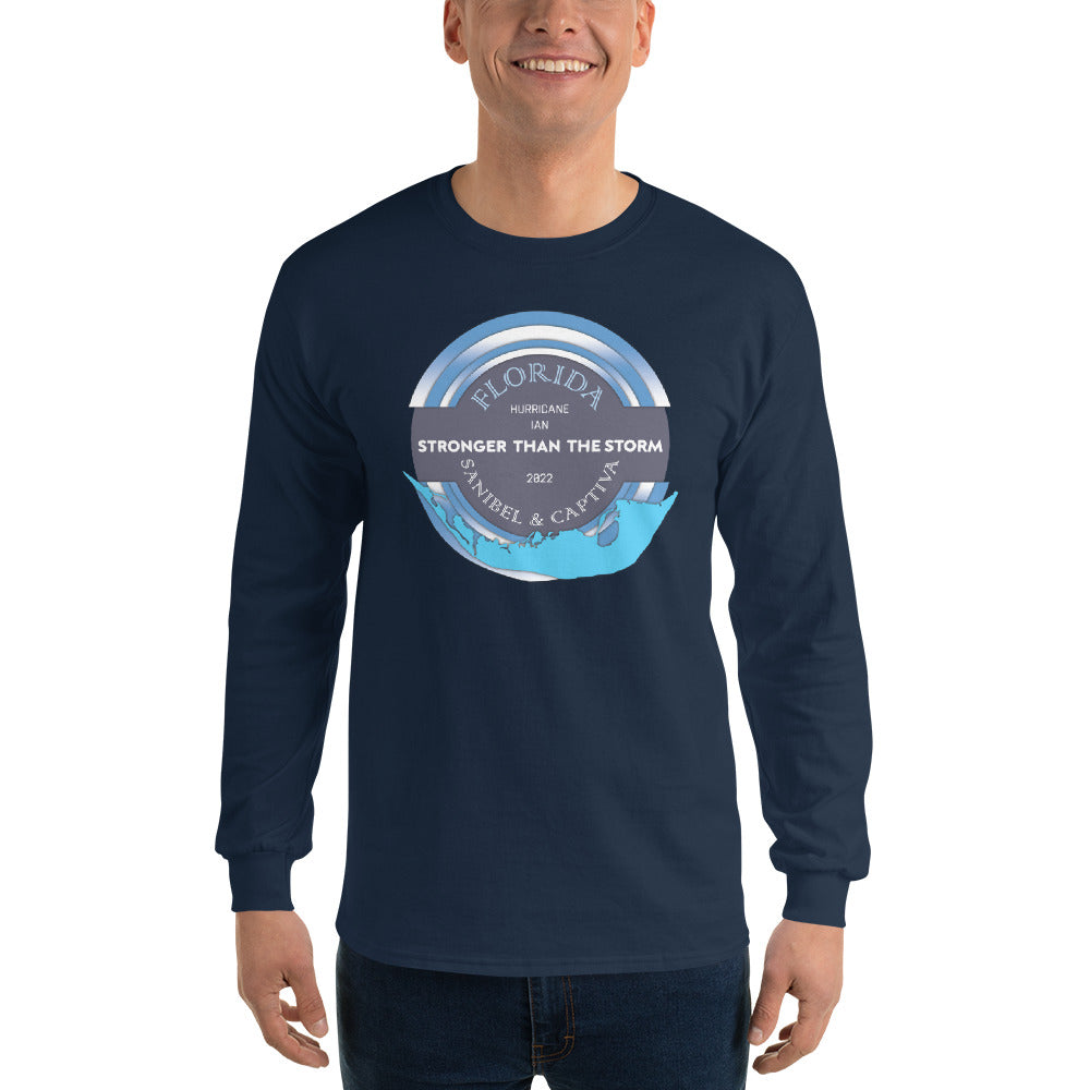 Sanibel Captiva Stronger Than The Storm Men’s Long Sleeve Shirt - Blue Design