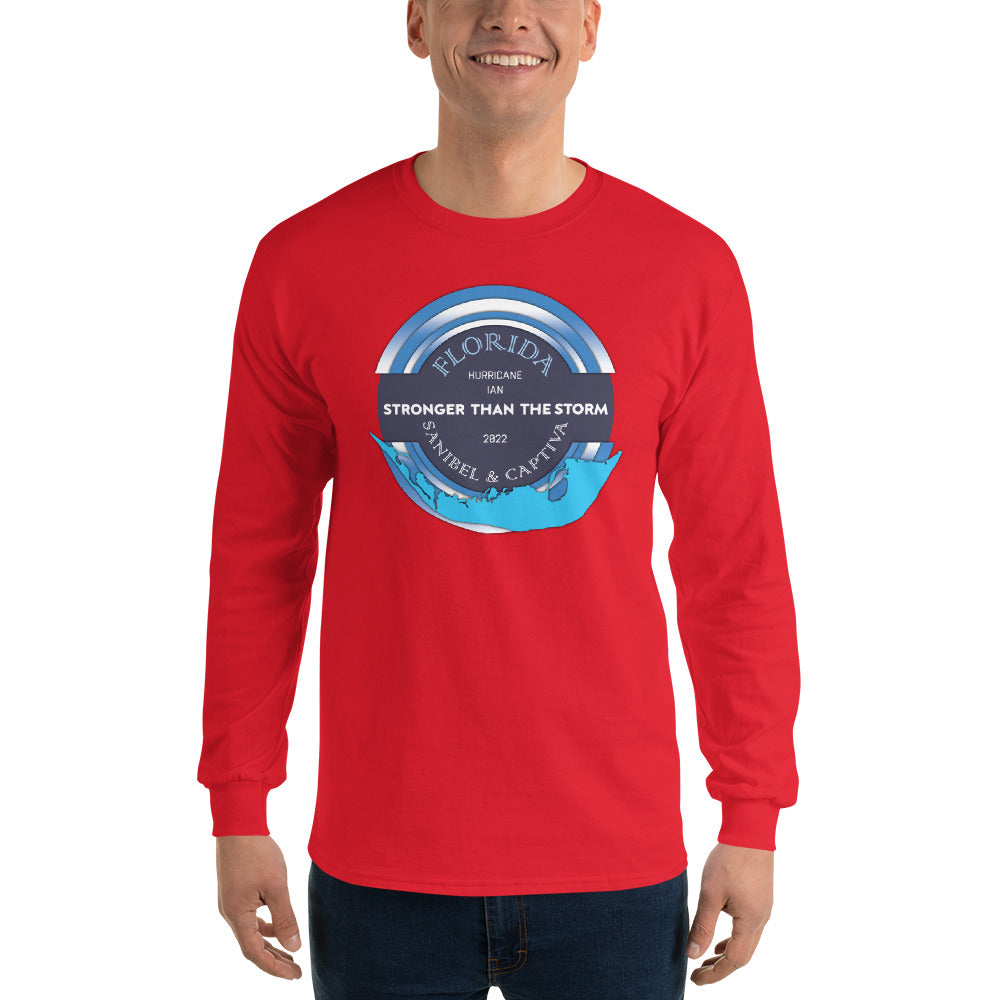 Sanibel Captiva Stronger Than The Storm Men’s Long Sleeve Shirt - Blue Design