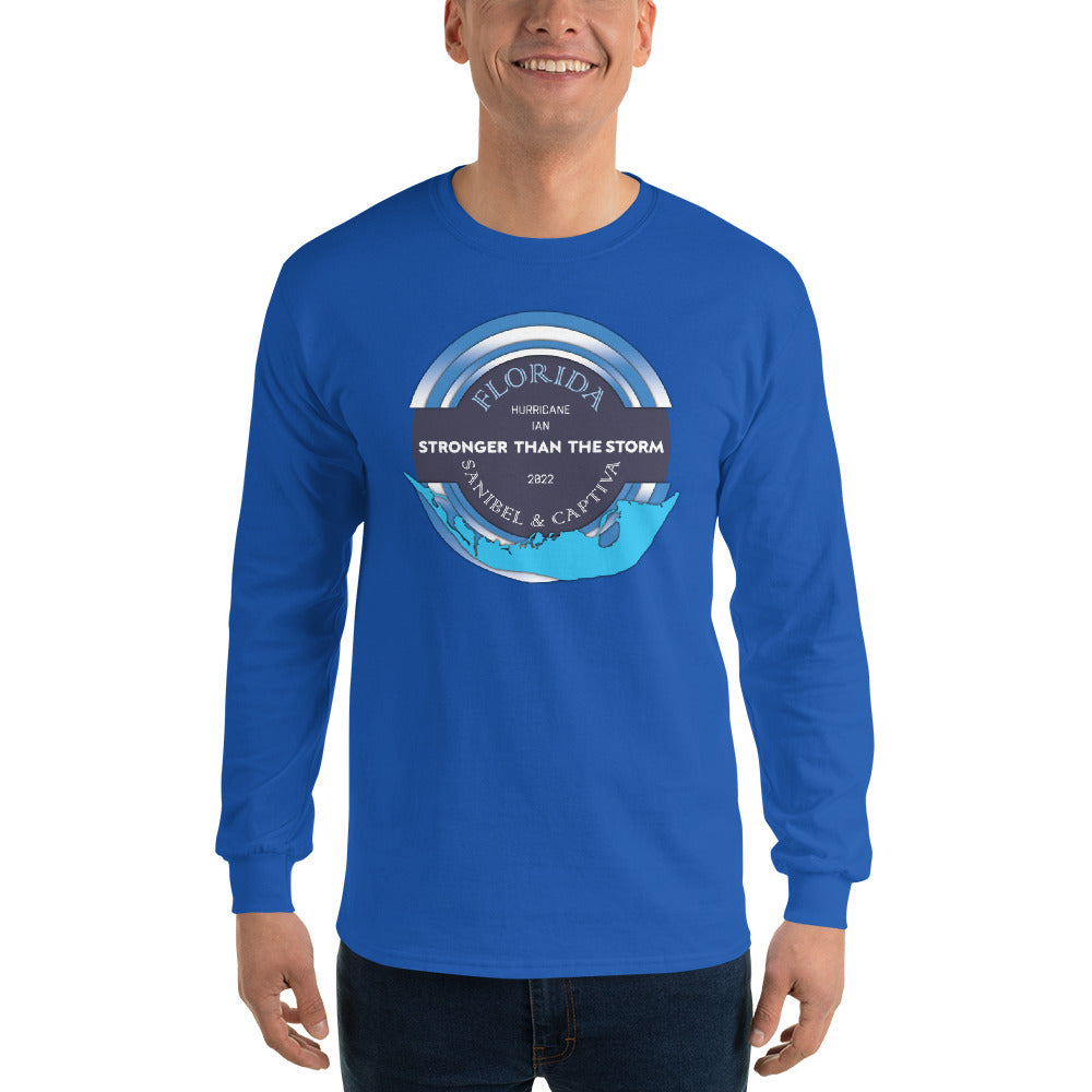 Sanibel Captiva Stronger Than The Storm Men’s Long Sleeve Shirt - Blue Design