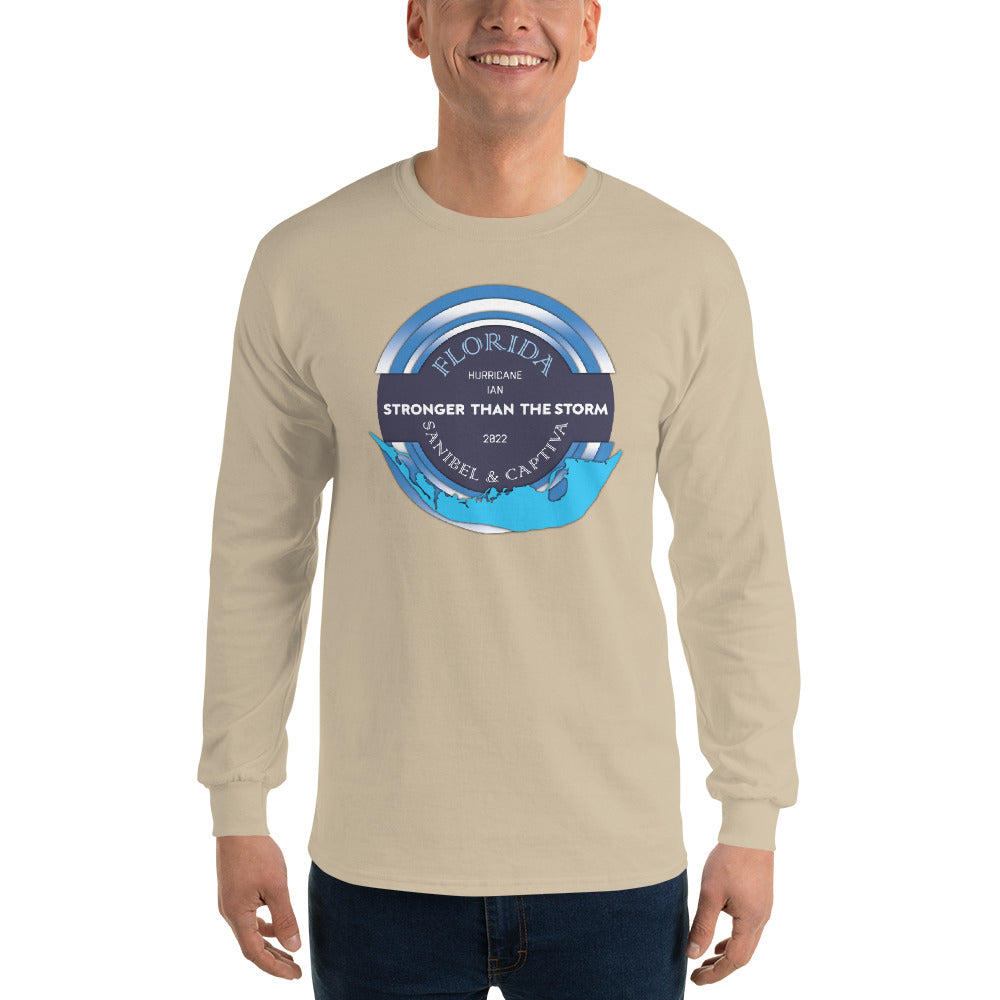 Sanibel Captiva Stronger Than The Storm Men’s Long Sleeve Shirt - Blue Design