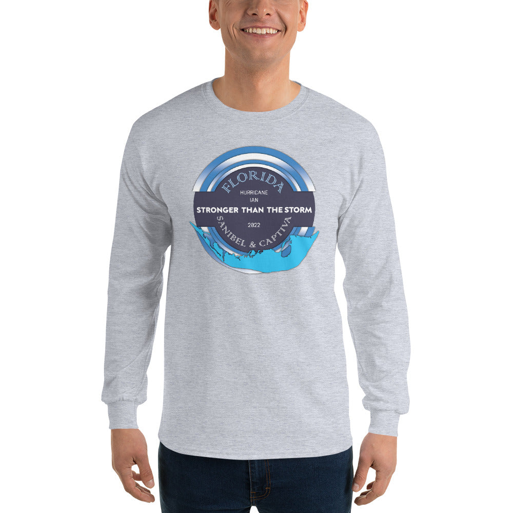 Sanibel Captiva Stronger Than The Storm Men’s Long Sleeve Shirt - Blue Design
