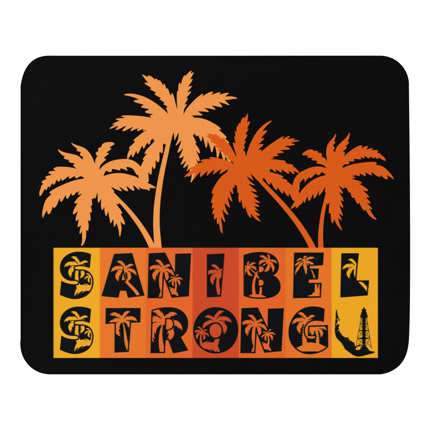 Sanibel Strong Mouse Pad - Orange Design - Palm Tree Lettering