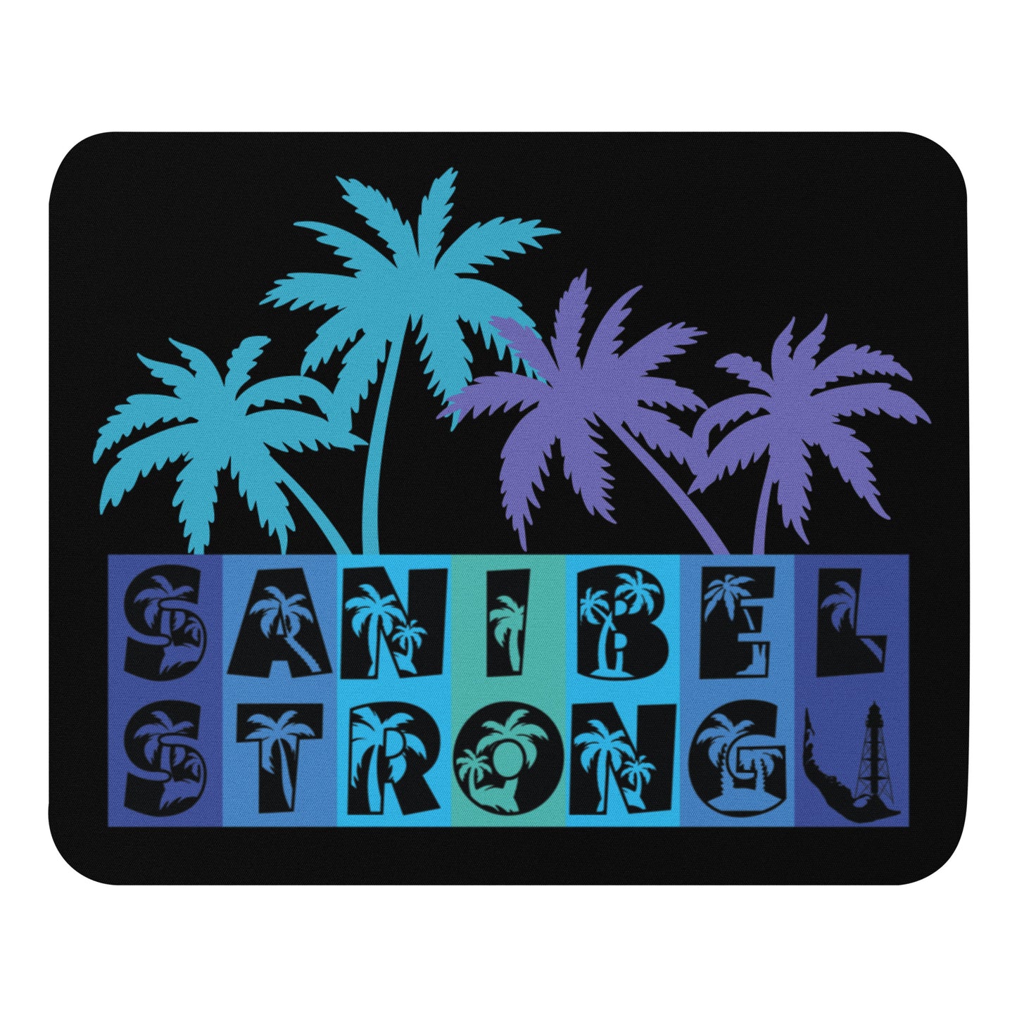 Sanibel Strong Mouse Pad - Blue Design - Palm Tree Lettering