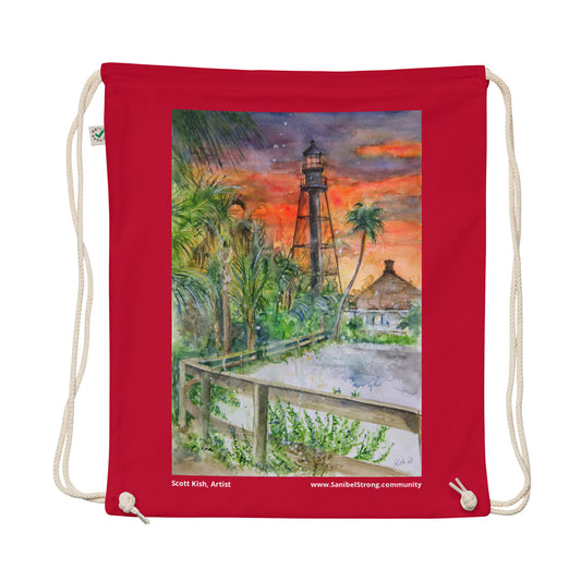 Sanibel Island Lighthouse Scott Kish Watercolor Drawstring Bag