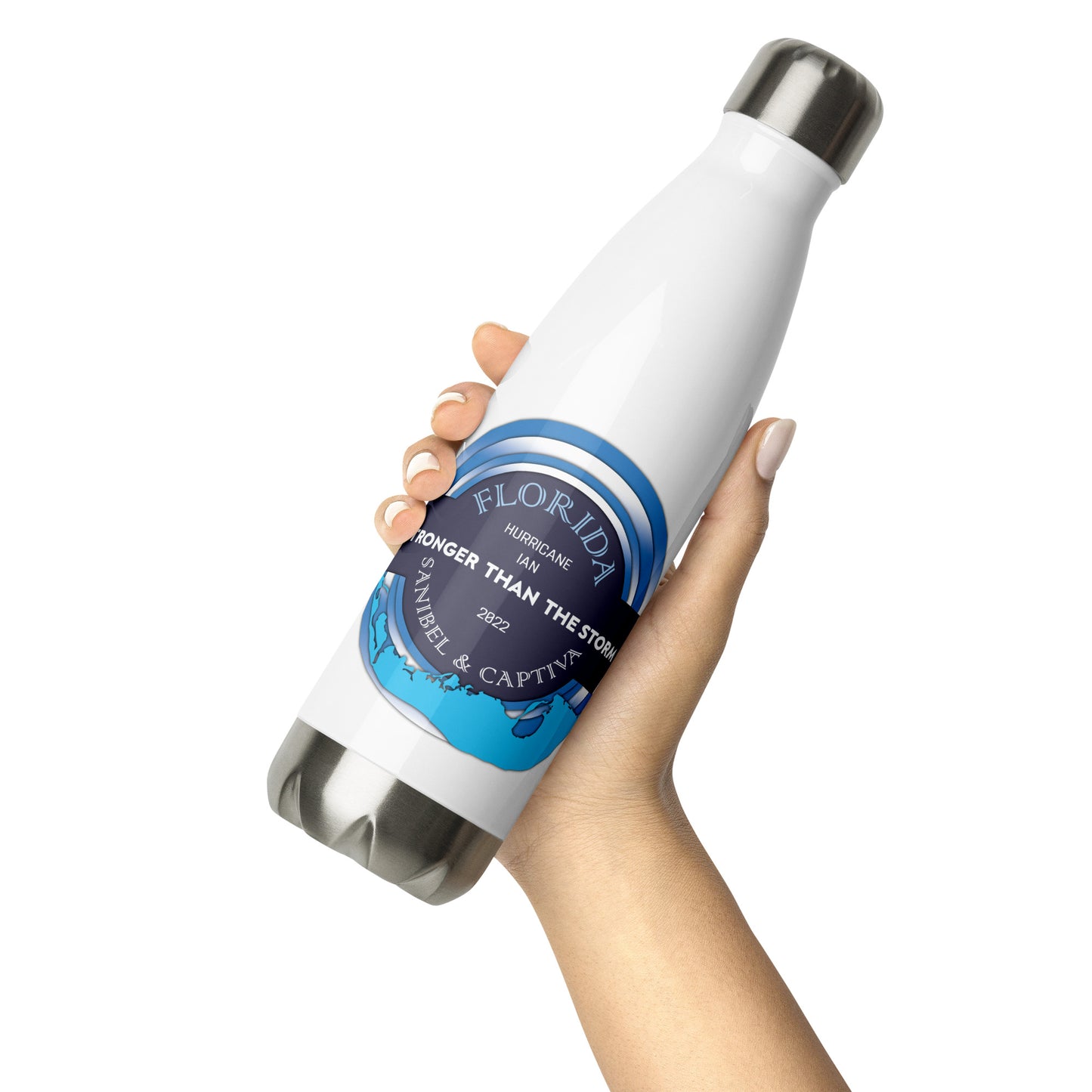 Sanibel Captiva Stronger Than The Storm Water Bottle - Blue Design