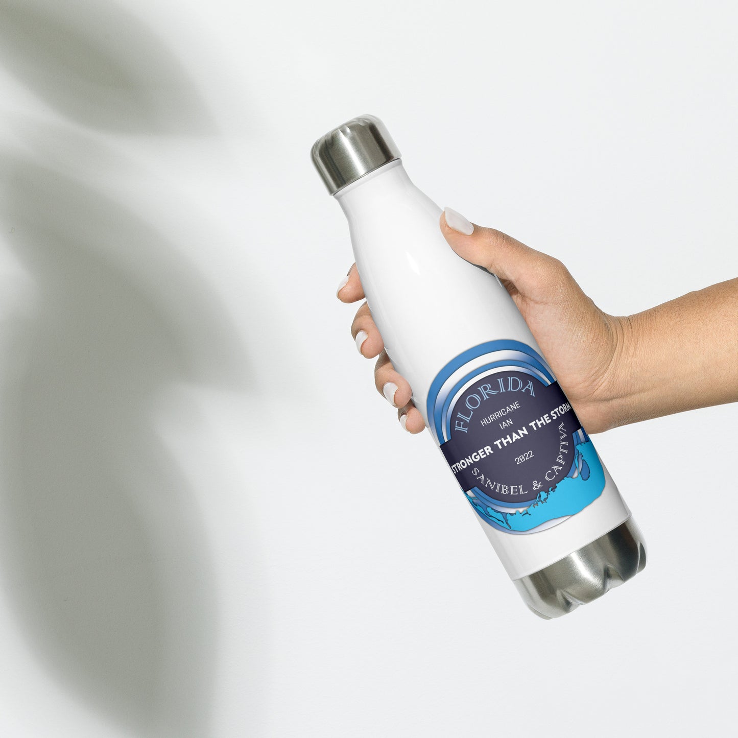Sanibel Captiva Stronger Than The Storm Water Bottle - Blue Design