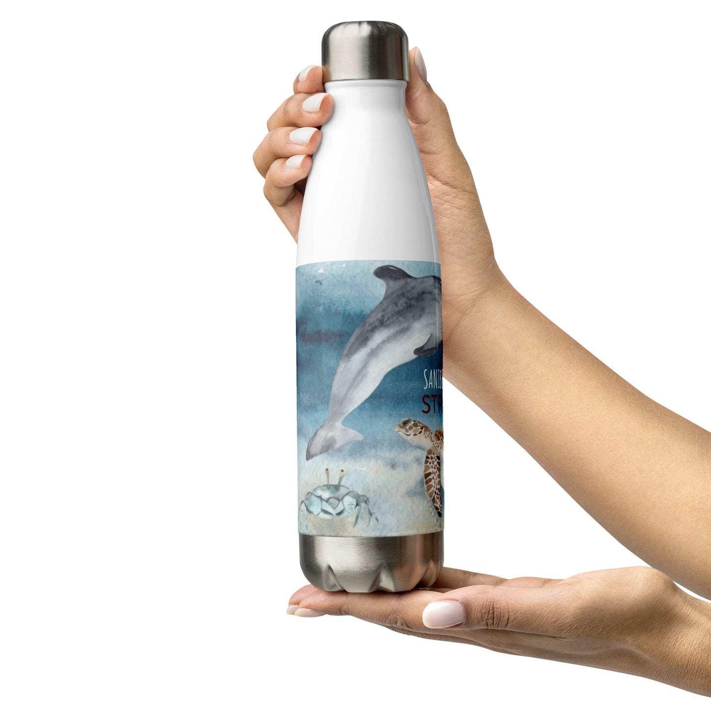 Sanibel Strong - Watercolor Sea Life - Stainless Steel Water Bottle