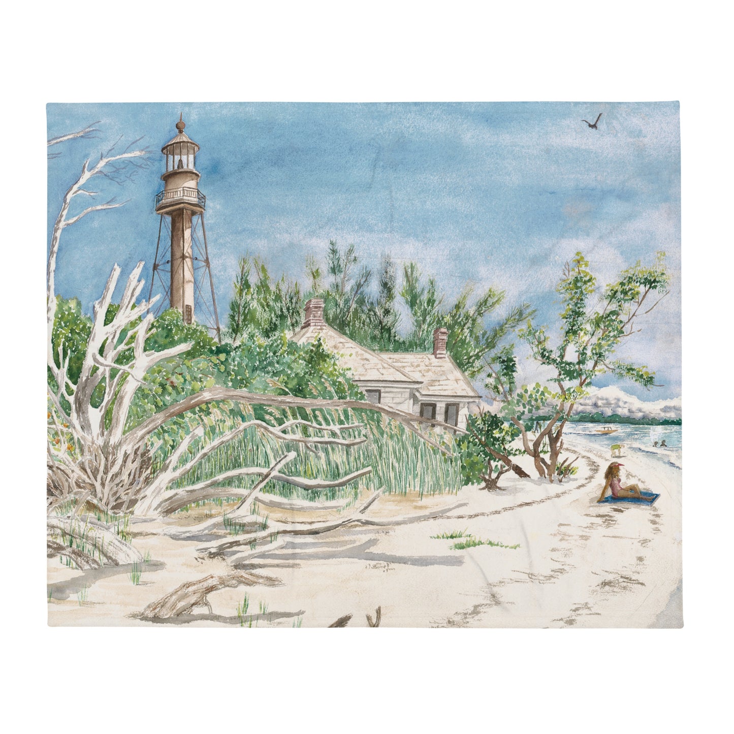 Sanibel Lighthouse Driftwood Throw Blanket