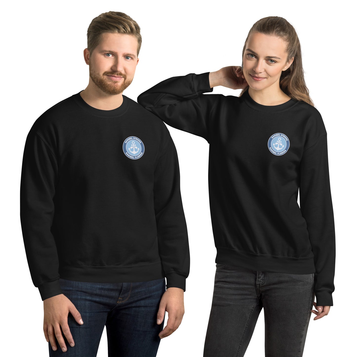 Sanibel Strong - Anchor - Unisex Sweatshirt - Sm design on front, Lg on back