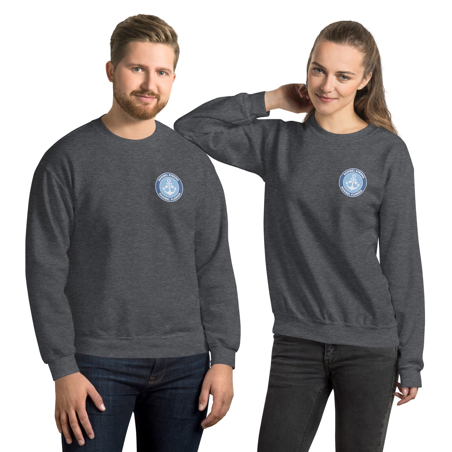 Sanibel Strong - Anchor - Unisex Sweatshirt - Sm design on front, Lg on back