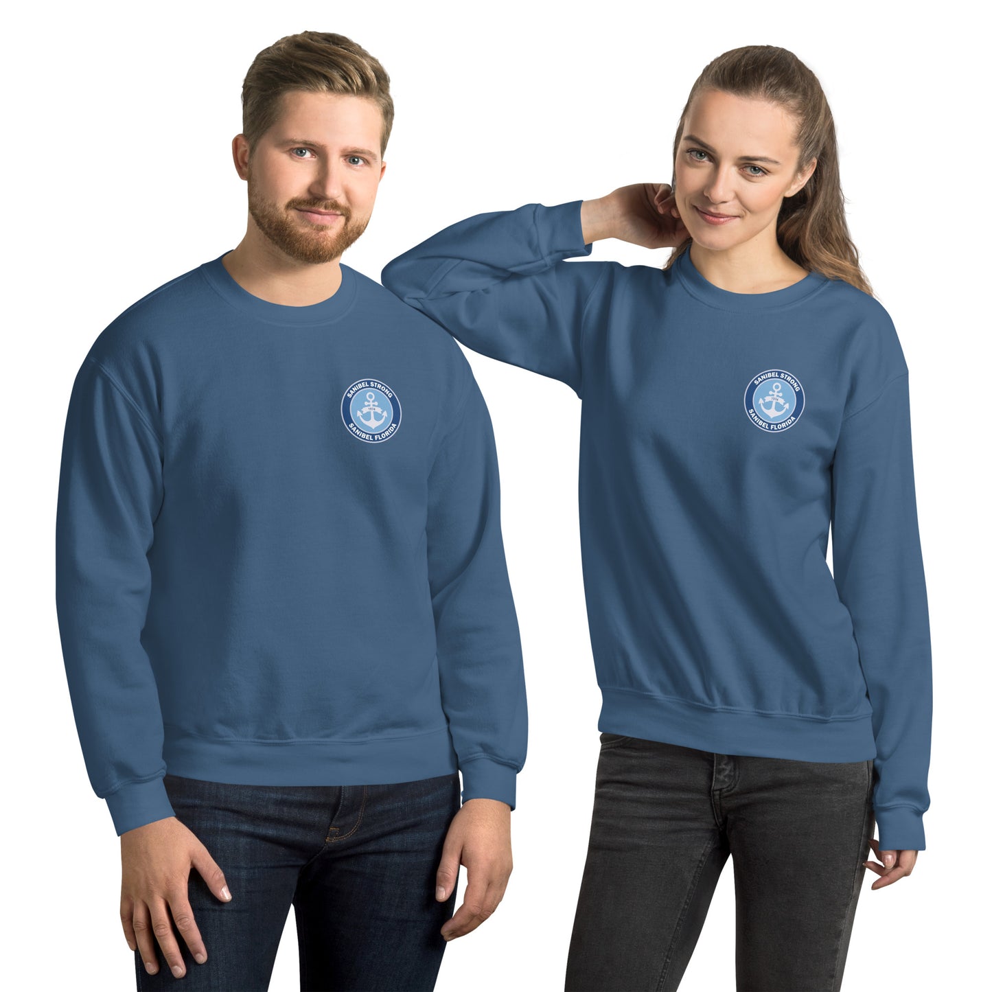 Sanibel Strong - Anchor - Unisex Sweatshirt - Sm design on front, Lg on back