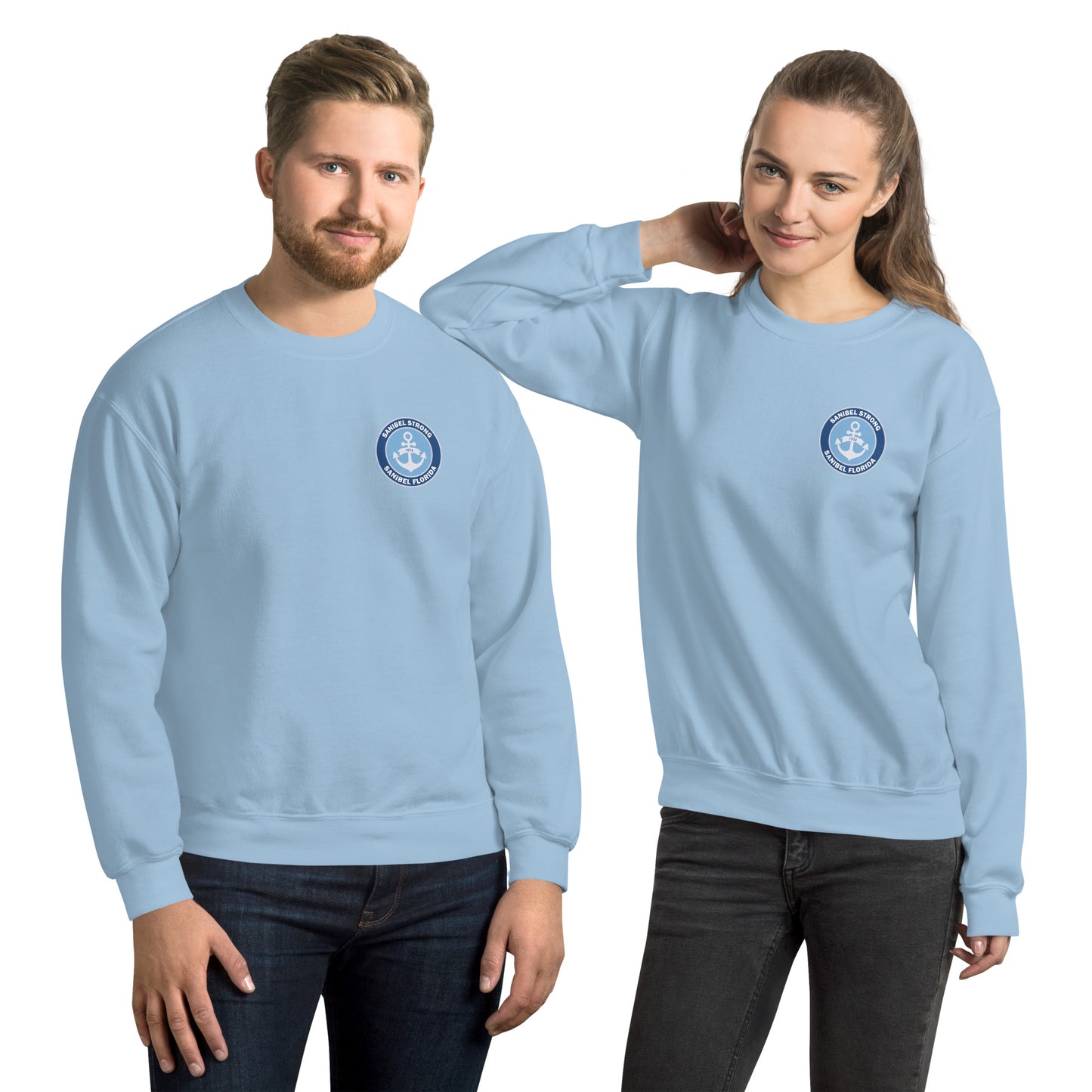 Sanibel Strong - Anchor - Unisex Sweatshirt - Sm design on front, Lg on back