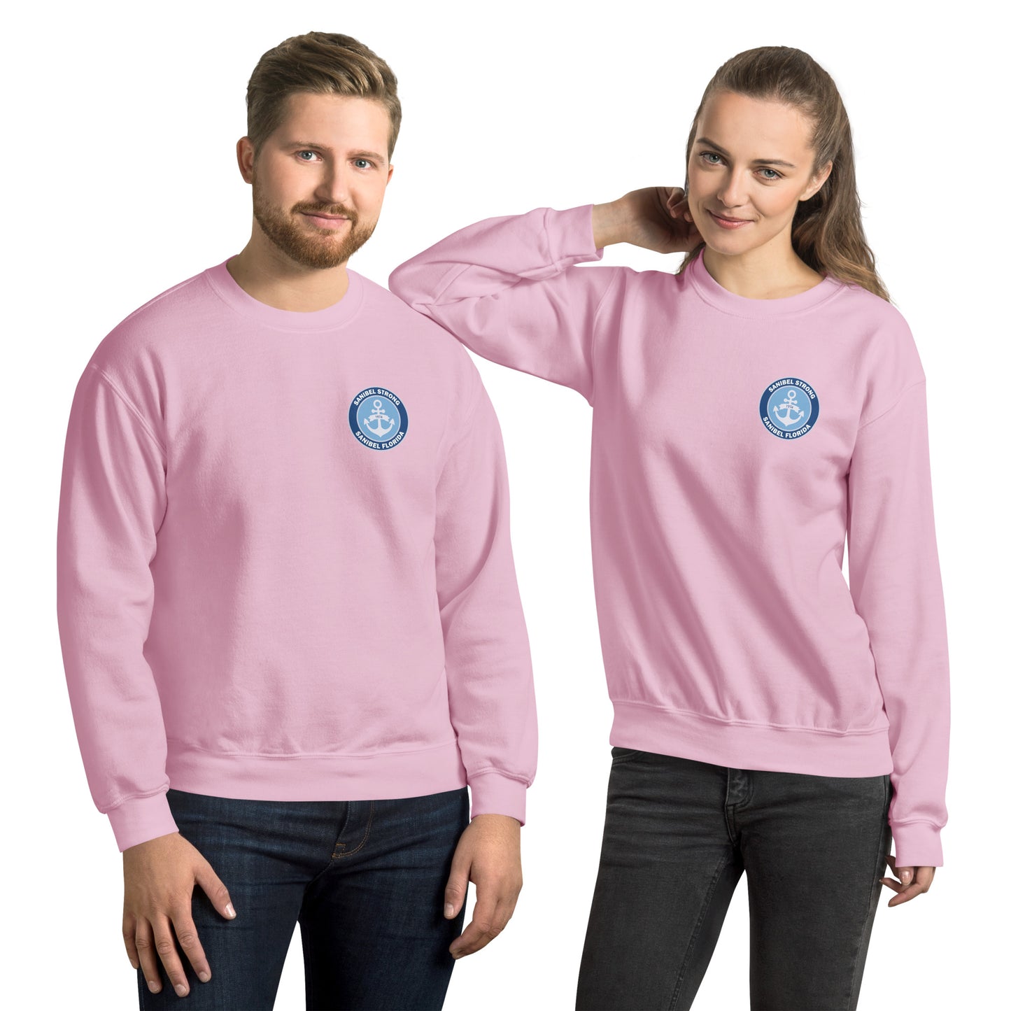 Sanibel Strong - Anchor - Unisex Sweatshirt - Sm design on front, Lg on back