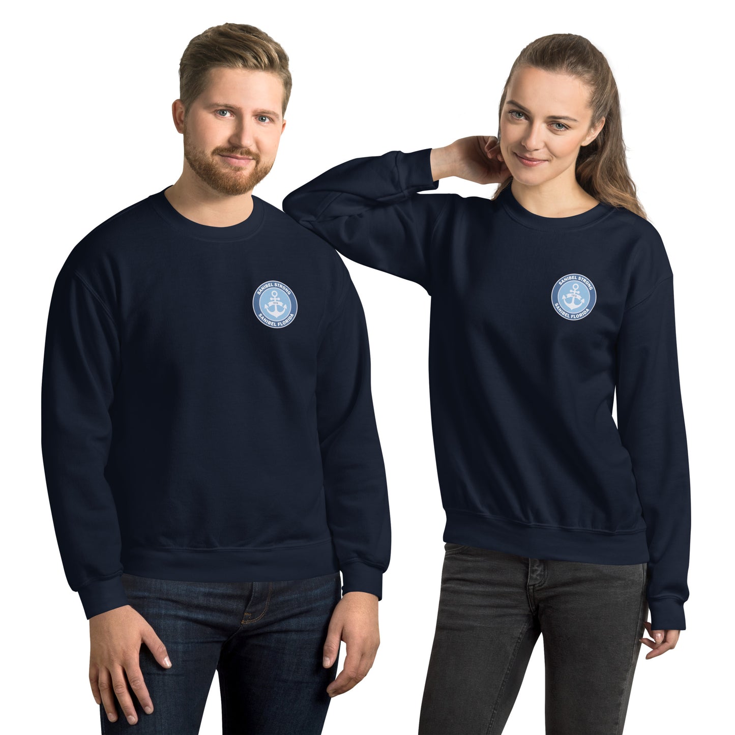 Sanibel Strong - Anchor - Unisex Sweatshirt - Sm design on front, Lg on back