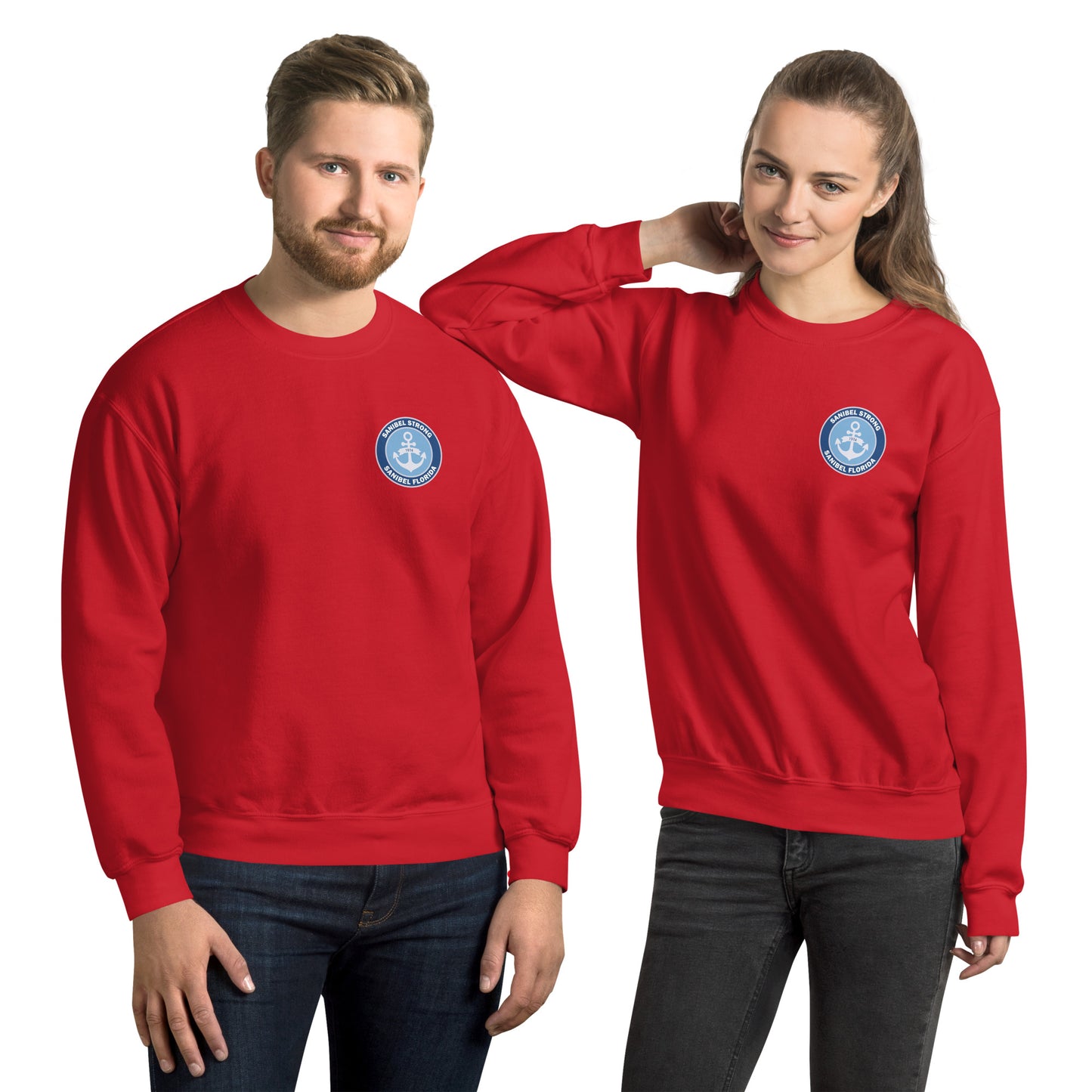 Sanibel Strong - Anchor - Unisex Sweatshirt - Sm design on front, Lg on back