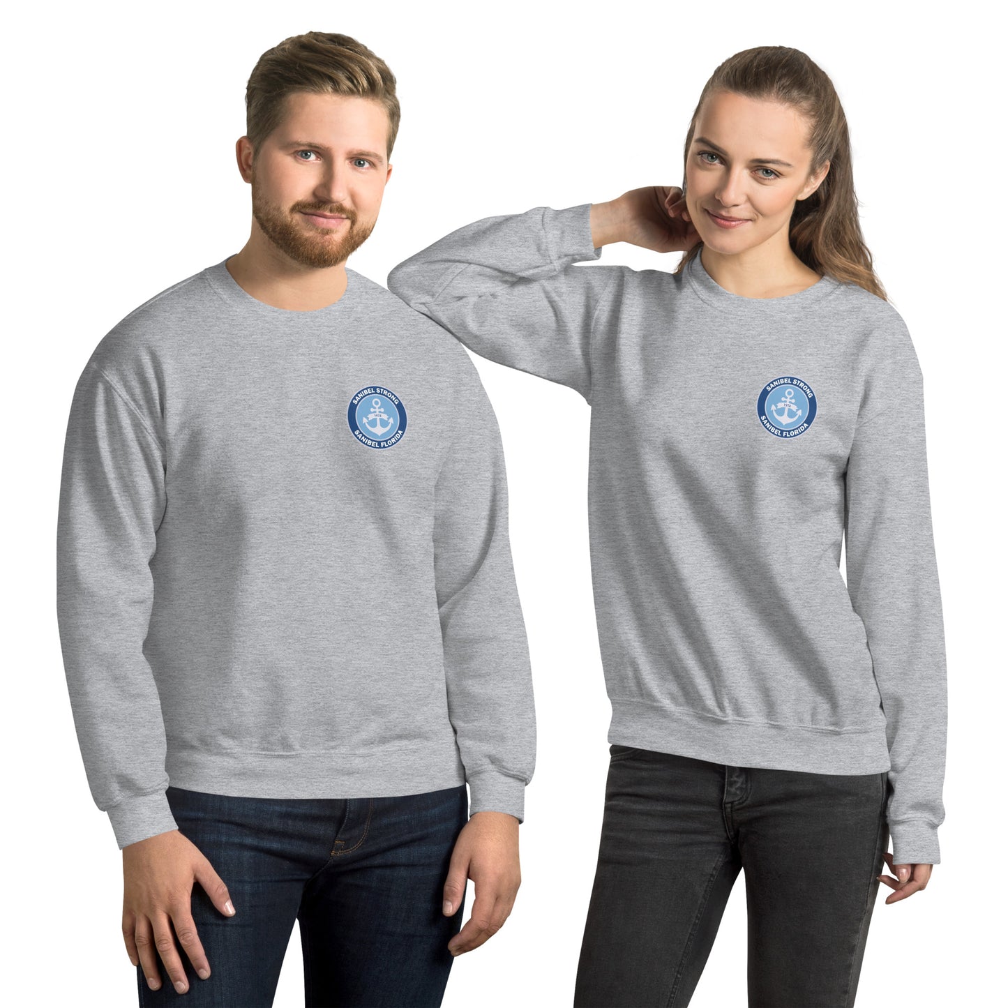 Sanibel Strong - Anchor - Unisex Sweatshirt - Sm design on front, Lg on back
