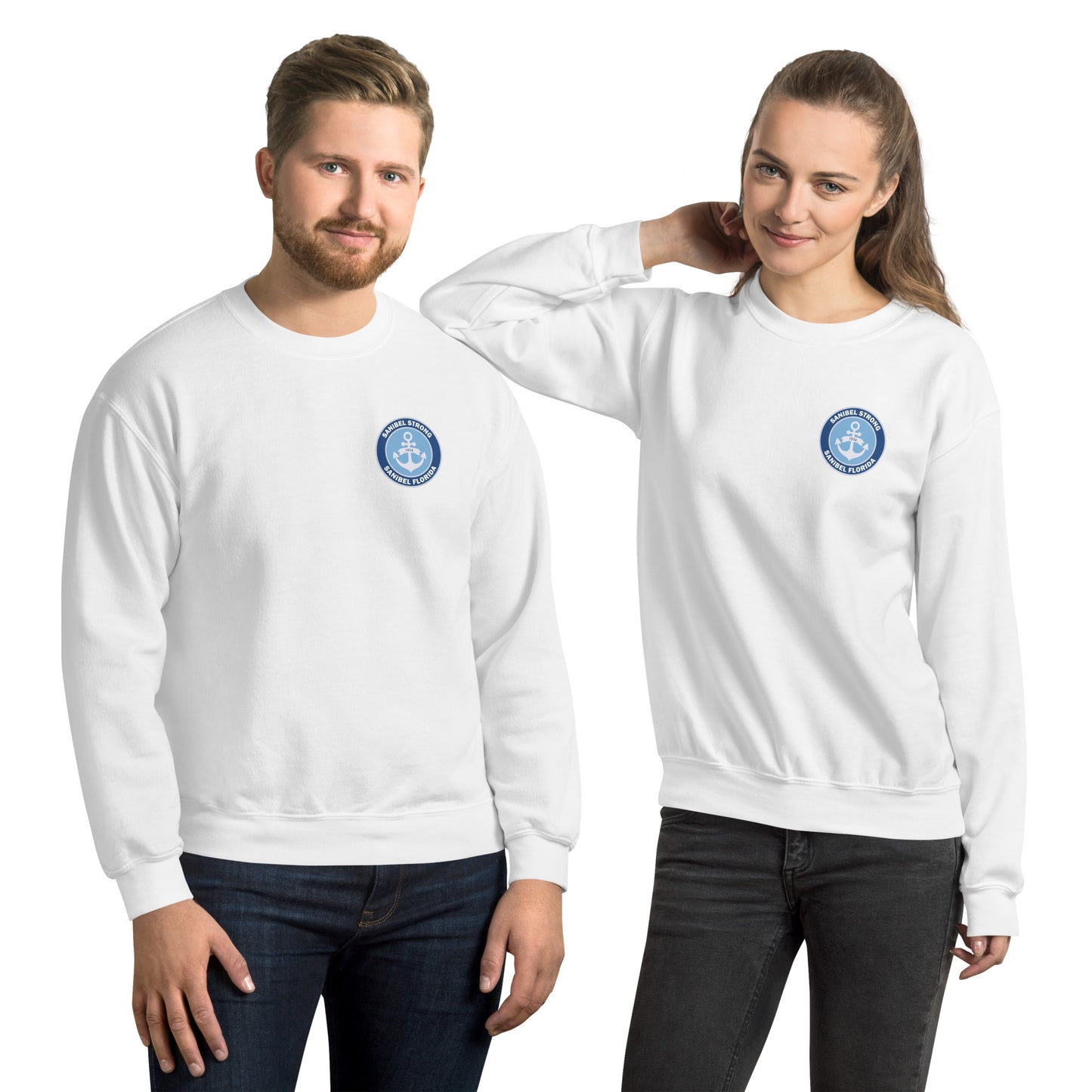 Sanibel Strong - Anchor - Unisex Sweatshirt - Sm design on front, Lg on back